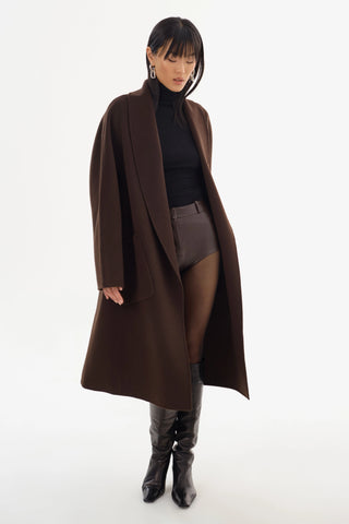 Thara Shawl Collar Wool Coat Dark Brown