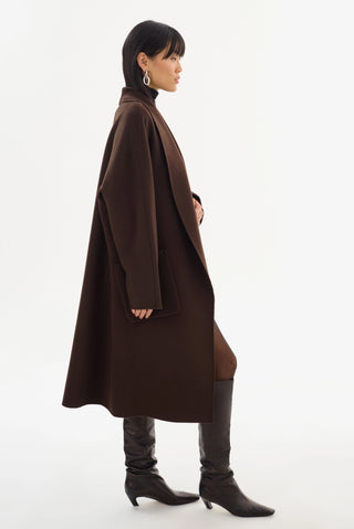 Thara Shawl Collar Wool Coat Dark Brown