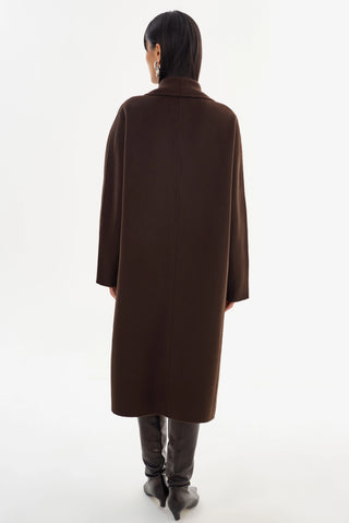 Thara Shawl Collar Wool Coat Dark Brown