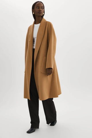 Thara Shawl Collar Wool Coat Camel