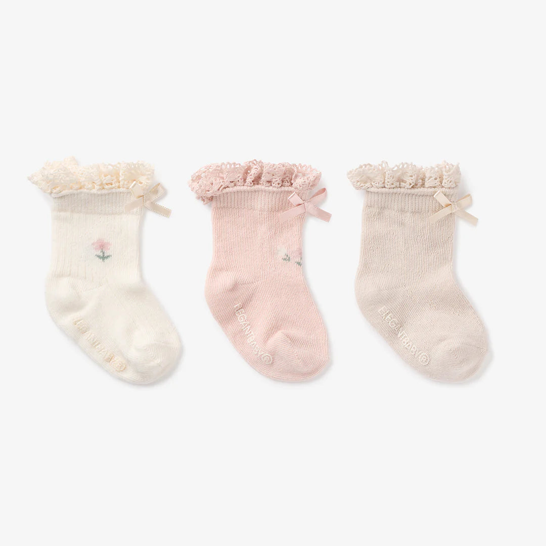 Floral Ankle Non-Slip Baby Socks 3 PK