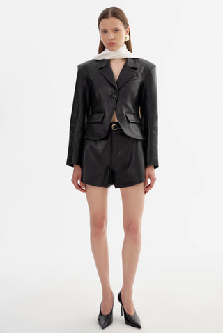 Valentina Micro Leather Blazer Black