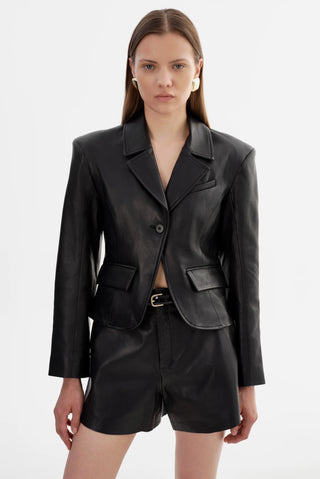 Valentina Micro Leather Blazer Black