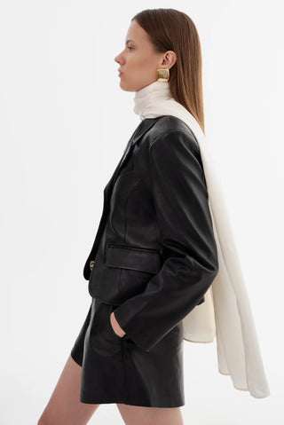 Valentina Micro Leather Blazer Black