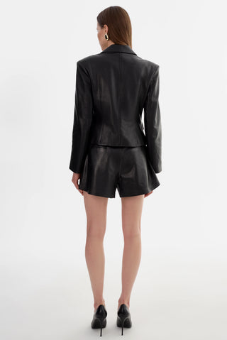 Valentina Micro Leather Blazer Black