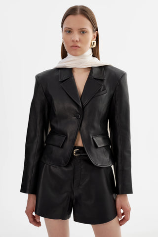 Valentina Micro Leather Blazer Black