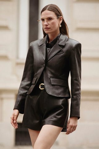 Valentina Micro Leather Blazer Black