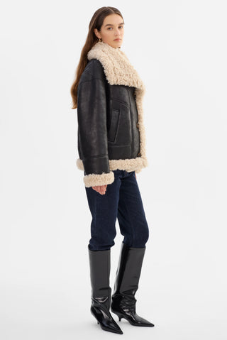Demi Faux Shearling Coat Black & Beige