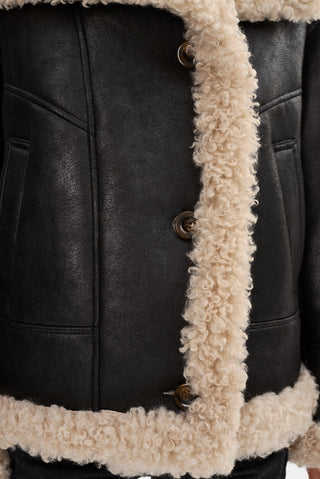 Demi Faux Shearling Coat Black & Beige