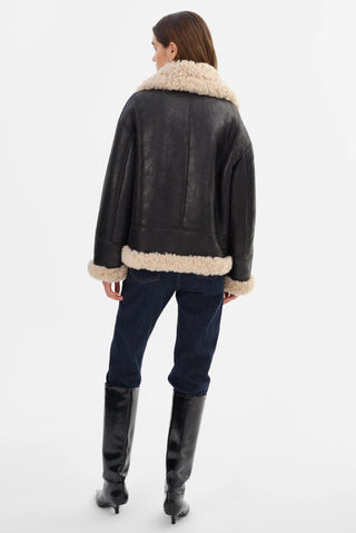 Demi Faux Shearling Coat Black & Beige