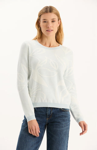 Conner Textured Leaves Sweater Dream Blue