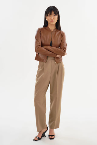 Chapin Reversible Leather Bomber Jacket Luggage Gold