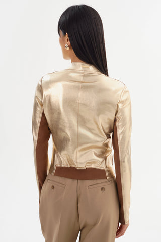 Chapin Reversible Leather Bomber Jacket Luggage Gold