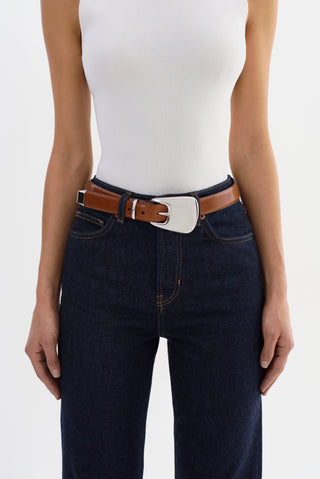 Cairo Leather Belt Tan Silver