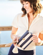 Load image into Gallery viewer, Emmy Wristlet Navy Stripe
