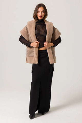 Ace Faux Shearling Vest Mushroom