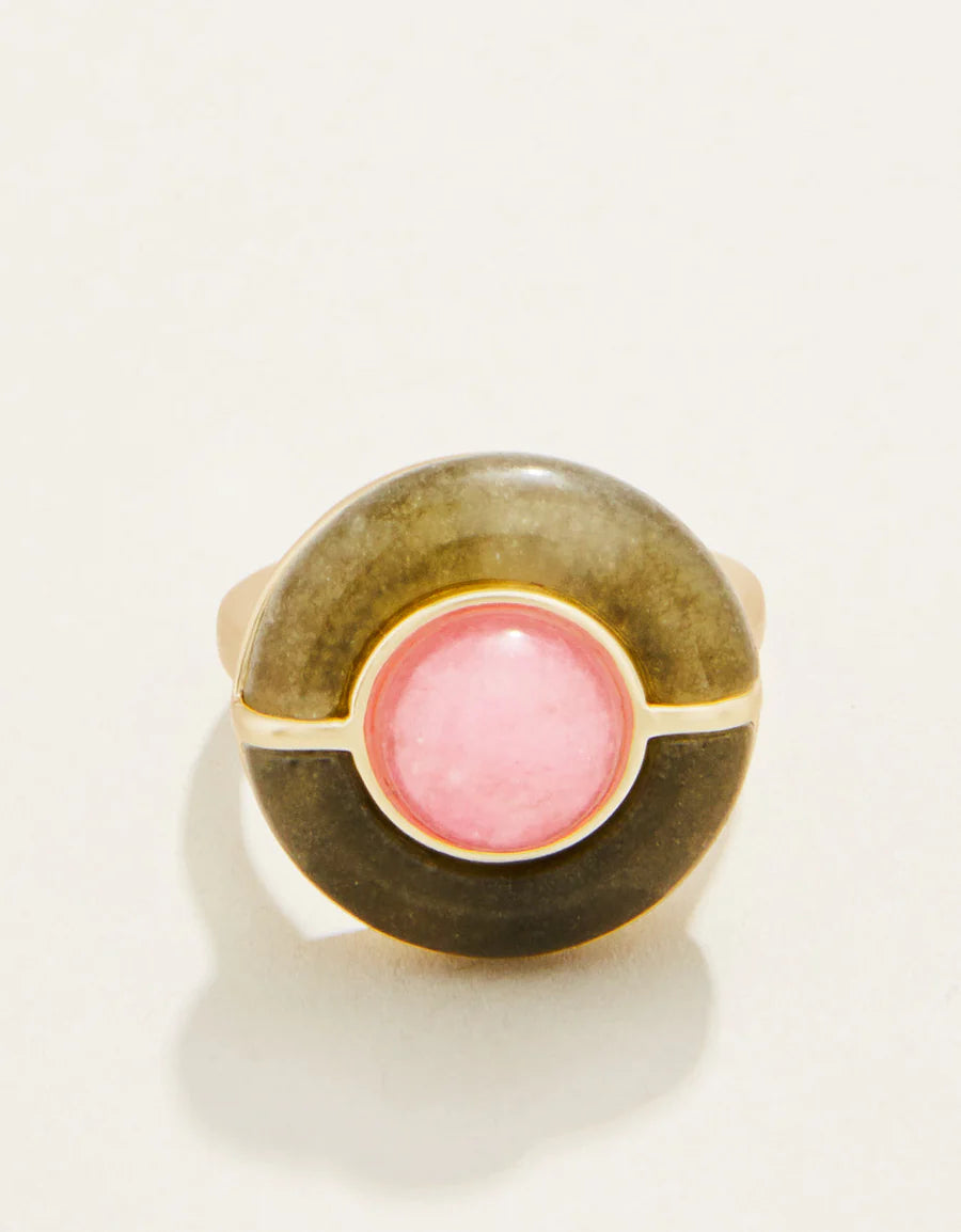 Centered Stone Ring Olive/Pink Jade