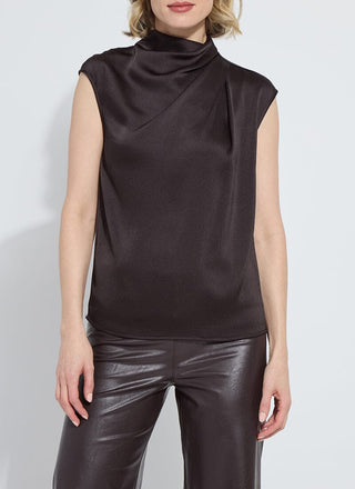 Aisha High Neck Draped Blouse Double Espresso