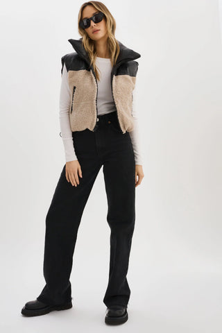Melicia Reversible Puffer Vest Black Ecru
