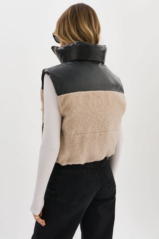 Melicia Reversible Puffer Vest Black Ecru