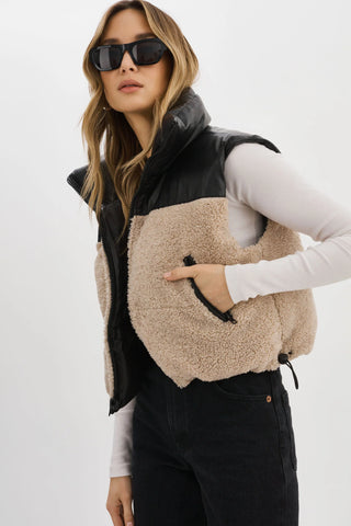 Melicia Reversible Puffer Vest Black Ecru
