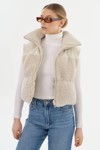 Melicia Reversible Puffer Vest Bone Ecru
