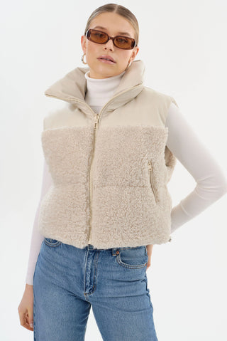 Melicia Reversible Puffer Vest Bone Ecru
