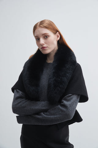 Short Sleeve Jacket With Fur Collar Black