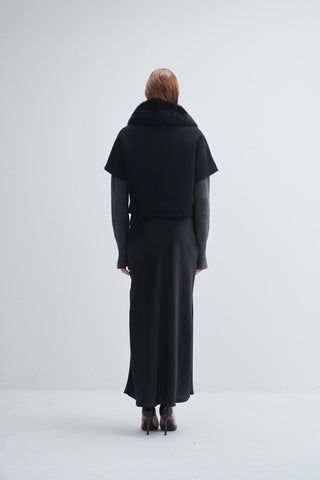 Short Sleeve Jacket With Fur Collar Black