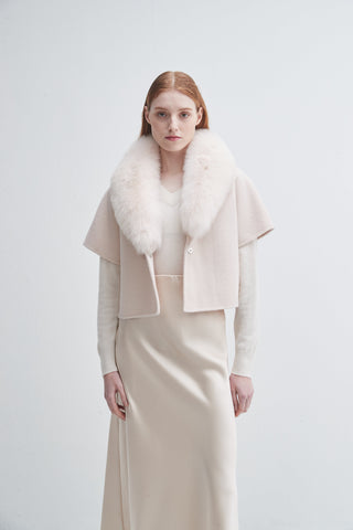 Short Sleeve Jacket With Fur Collar Ivory