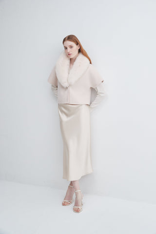 Short Sleeve Jacket With Fur Collar Ivory