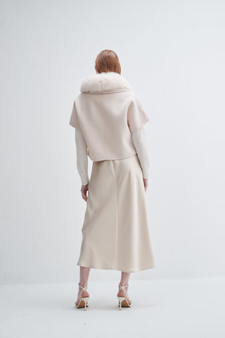 Short Sleeve Jacket With Fur Collar Ivory