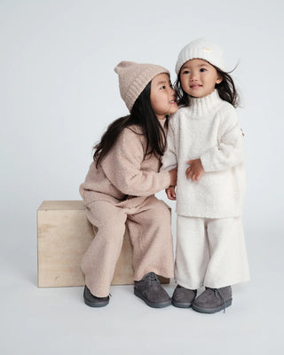 Boxy Mock Neck Sweater Fuzzy Ecru