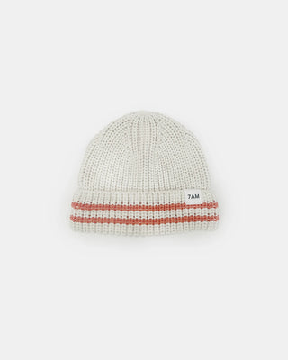 Chunky Tennis Beanie Ecru Terracotta