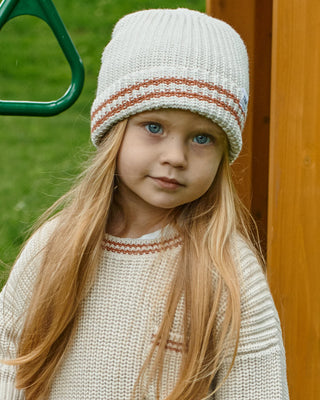 Chunky Tennis Beanie Ecru Terracotta