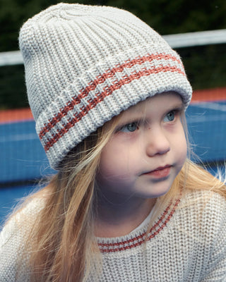 Chunky Tennis Beanie Ecru Terracotta