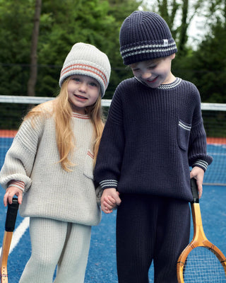 Chunky Tennis Beanie Ecru Terracotta