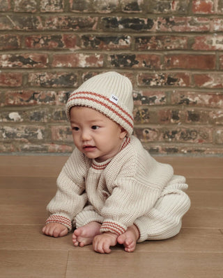 Chunky Tennis Beanie Ecru Terracotta