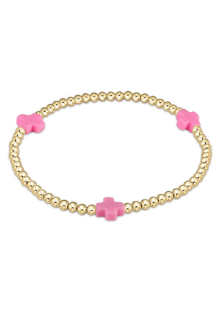 Signature Cross Gold 3mm Bead Bracelet Bright Pink