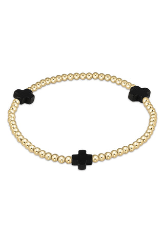 Signature Cross Gold 3mm Bead Bracelet Onyx