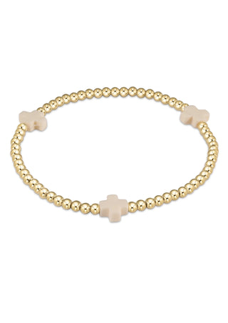 Signature Cross Gold 3mm Bead Bracelet Off-White
