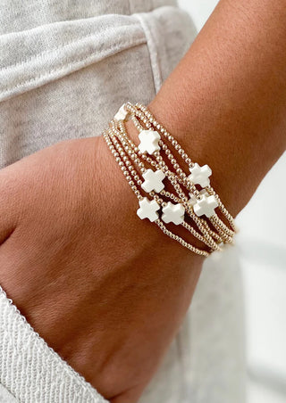 Signature Cross Gold 3mm Bead Bracelet Off-White