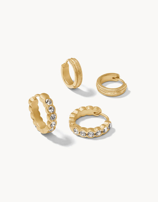 Simple Hoop Earring Set Crystal (2 pairs) Gold