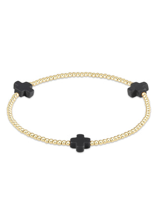 Signature Cross Gold 2mm Onyx Bead Bracelet