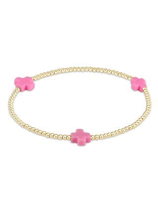 Signature Cross Gold 2mm Bright Pink Bead Bracelet