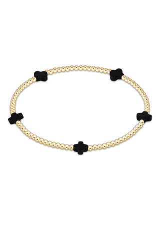 Signature Cross Small Gold 2mm Onyx Bead Bracelet
