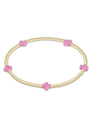 Signature Cross Small Gold 2mm Bright Pink Bead Bracelet