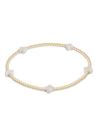 Signature Cross Small Gold 2mm Off-White Bead Bracelet