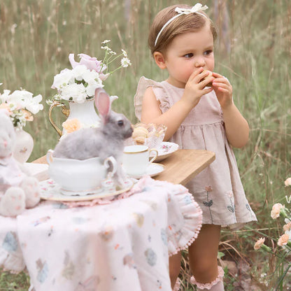 Elegnt Baby Natural Linen Floral Embroidered Dress With Bloomers