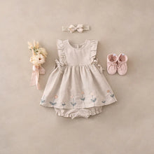 Load image into Gallery viewer, Natural Linen Floral Embroidered Dress With Bloomers